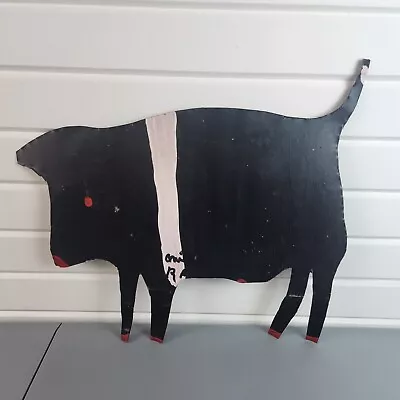 R A Miller Black Pig White Stripe Painting Metal Cut Out  Outsider Art Folk Art • $300