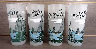 Vintage Mackinac Bridge Michigan Frosted Tom Collins Tumblers Lot Of 4 Glasses • $29.99