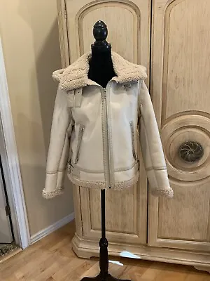 Michael Kors Faux Leather Shearling Hooded Moto Jacket Women's Size Xl Nwt $450 • $179