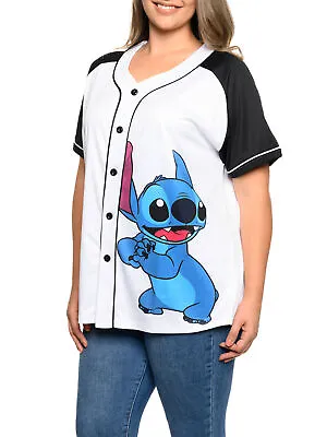 Disney Stitch Baseball Jersey Button Down Shirt White Women's Plus Size • $38.99