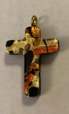 Beautiful Art Glitter Glass Christian Cross Pendant 1 5/8  • $10