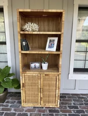 Vintage Wicker Cabinet Rattan Shelf Plant Stand Coastal Room Divider Beach • $789