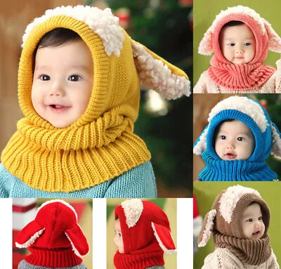 Cute Baby Toddler Winter Beanie Warm Hat Hooded Scarf Earflap Knitted Cap Kids   • $8.98