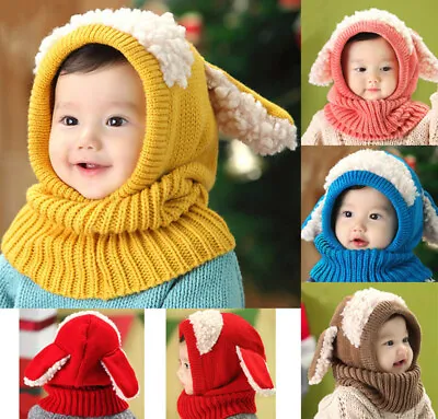 Cute Baby Toddler Winter Beanie Warm Hat Hooded Scarf Earflap Knitted Cap Kids • $5.88