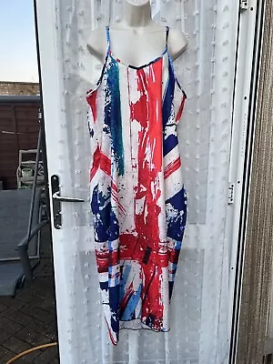 MIDI MAXI UNION JACK STRAPPY DISTRESSED HOLIDAY BEACH SUN DRESS SZ S Uk 10-12 • £19.99