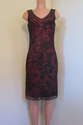 Vivienne Tam Red/black Mesh Overlay Floral Sleeveless Knit Sheath Dress Size  2 • $40