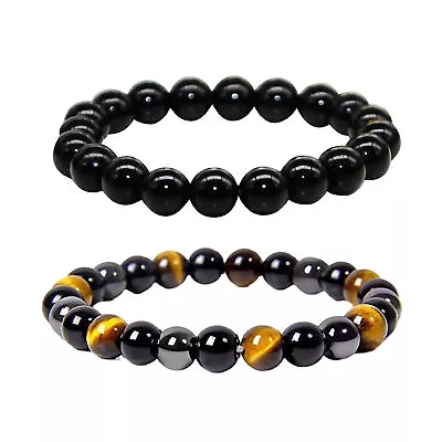 Black Obsidian Anklet Bracelet Men Women Obsidian Beaded Bracelet Gift • $8.18