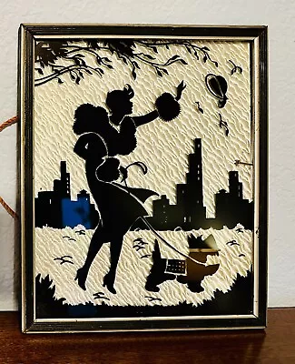 Vintage Silhouette Reverse Painting On Glass Scotty Dog Framed Silver Backing • $17.70