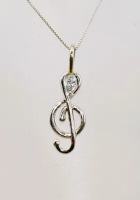 0.30 CT TW Marquise Solitaire Diamond 14 K White Gold Musical Pendant W/Chain • $396