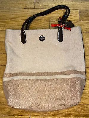 Coach Small Tote Bag Wool Blend Stripe Fall Camel Brown Patent Trim EUC • $79.99