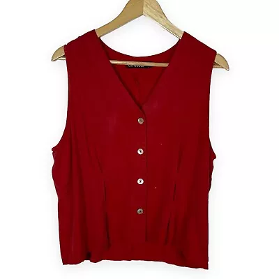 £19.38 • Buy Cut Loose Red Sleeveless Button Front Sleeveless Top Women's Medium Pleat Detail