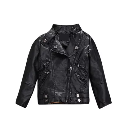 Girls Kids Boys Baby Jackets Coat Leather Zipper Motorcycle Cool Biker Outercoat • £28.68