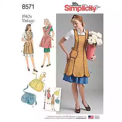 APRON SEWING PATTERN SIMPLICITY 8571 S-L WOMENS RETRO VINTAGE40s APRON • $13.95