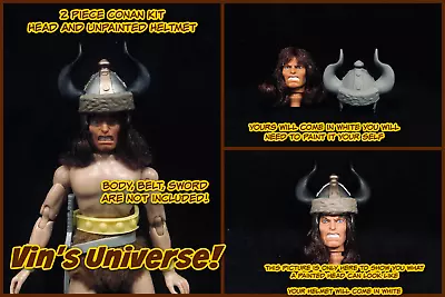 Custom 1/9th - 8  Mego Conan The Barbarian - 2 Piece Kit Head & Unpainted Helmet • $24.99