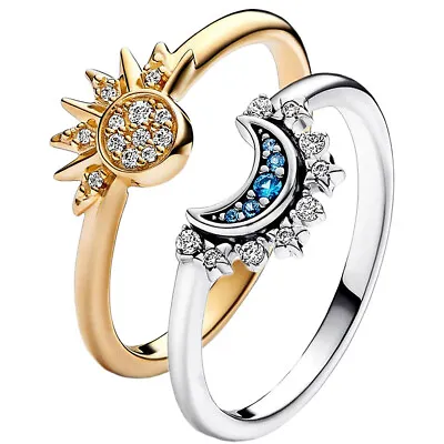 1PC Rings 925 Silver Moon And Sun Ring Set-Stylishly Sparkling Women • $7.14