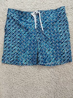 Merona Swim Shorts Mens 2XL Blue Black Trunks Tie Pockets Swimwear Polyester • $16.99