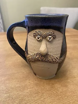 Vintage Mustache Man Face Mug Stoneware Pottery Mug Coffee Cup • $15