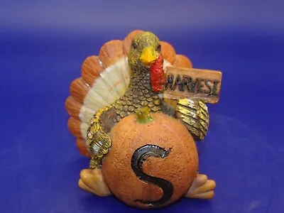 Thanksgiving Turkey Harvest Figurine Resin Gobble W/Pumpkin~3”x2.25”~ VGC ~ • $3.64