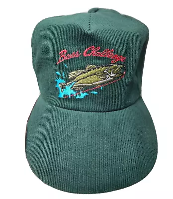 Vintage 70s 80s Fishing Retro Hat Cap Green Bass Fishing Corduroy Made In USA • $29.95