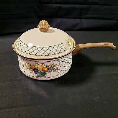 VILLEROY AND BOCH 2 1/2 Qt Metal Stew Pot Basket Pattern With Brass Handles • $19.50