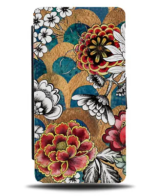 Japanese Flowers Design Flip Wallet Case Traditional Japan Colours Shapes G158  • £19.99