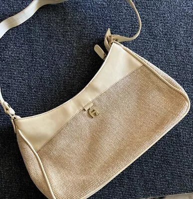 Vintage Etienne Aigner Cream Beige Woven Satchel Shoulder Bag Handbag Purse • $17.99