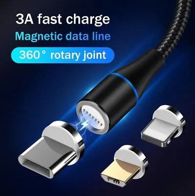 £1.99 • Buy 3:1 Magnetic USB Cable Fast 3A Charging Charger Sync Phone Type-C/Micro USB/iOS