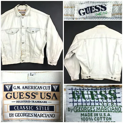 Vtg Guess Mens Large (52 In Chest) Light Acid Wash Marty McFly Jean Jacket USA • $24.31