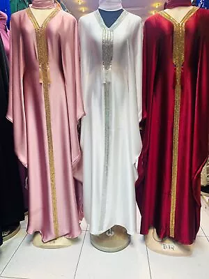 Women Pink Batwing Abaya Farasha Jalabiya Arab Long Dress • £43