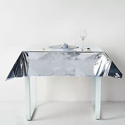 Silver 50x50  SQUARE Metallic Disposable Plastic TABLECLOTH Wedding Linens • $4.01