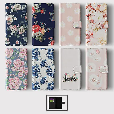 Case For Iphone 15 14 13 12 11 Se Wallet Flip Phone Cover Floral Roses Daisy • £8.99