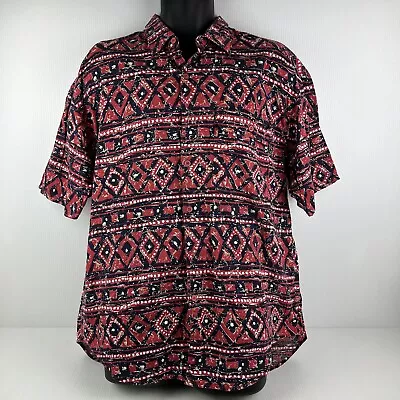 Vintage Hang Ten Short Sleeved Button Up Surfing Shirt Mens L Red/Black 60/80 • $32.38