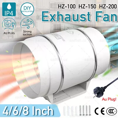 4/6/8  Inch Silent Extractor Fan Duct Hydroponic Inline Exhaust Vent Industrial • $41.75