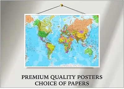 A1 LAMINATED World Map Atlas Detailed Educational Large Poster Art Print Gift • £12.88