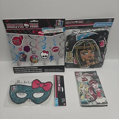 Monster High Party Supplies 1 Swirl Decorat 1 Birthday Banner 8 Pcs Mask Invitat • $27.43