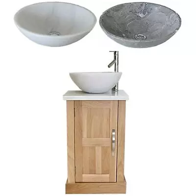 Cloakroom Bathroom Vanity Unit Oak Cabinet Wash Stand Marble Stone Basin 309 A • £465.30