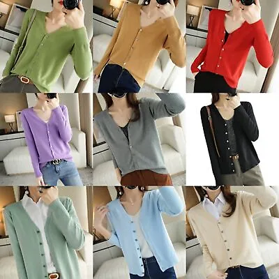 Womens Cardigan Long Sleeve Ladies Knitted Top Cardigans Outwear Size UK • £10.75