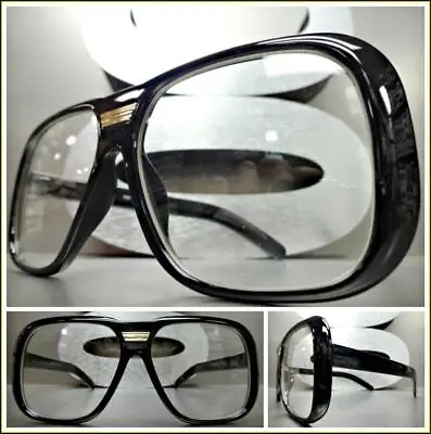 OVERSIZED VINTAGE RETRO Style Clear Lens EYE GLASSES Large Black Fashion Frame • $14.99