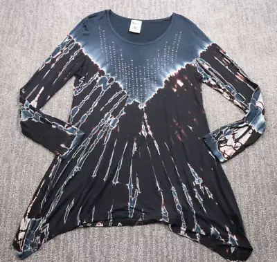 Vocal Tie Dye Asymmetric Tunic Studded Rhinestones Stretch USA Made Women's L • $26.79