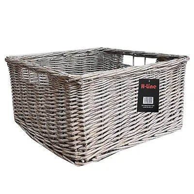 Large Grey Square Wicker Storage Basket Hamper Rattan Shelf Unit Display Tidy  • £22.99