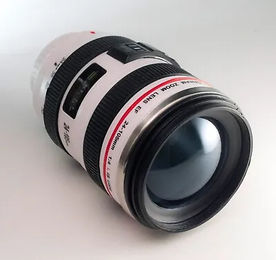 Camera Lens Coffee Mug + Lid Canon EF Lens Inspired Design 24-105 Zoom White • £18.97