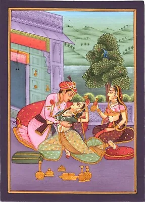 Mughal Miniature Painting Exotic Outdoor Harem Handmade Moghul Watercolor Art • $49.99