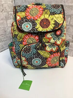 Vera Bradley Flower Shower Double Zip Backpack Padded Brown Yellow Blue New NWT • $89.99