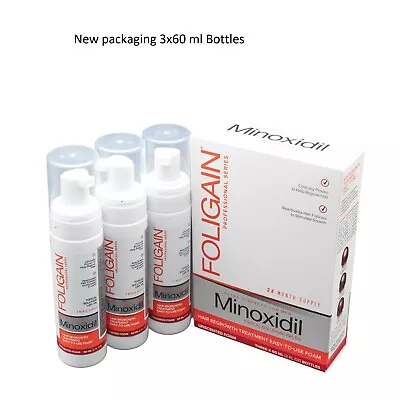 Foligain Minoxidil 5% Hair Regrowth Foam For Men 3 Month Supply 3x60ml New • £35.99