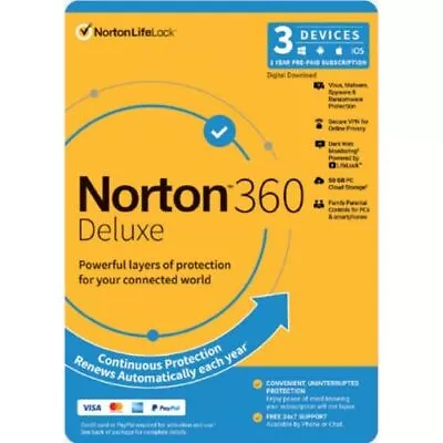 Norton 360 Deluxe 1 Year 3 Or 5 Devices PC MAC Ios VPN Email Lic Key 2024 - 2025 • $35.79