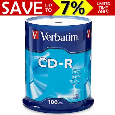 NEW 100x Verbatim Brand Blank CD Discs CD-R Spindle 52x 700MB 80min CDs 94554 • $64.95