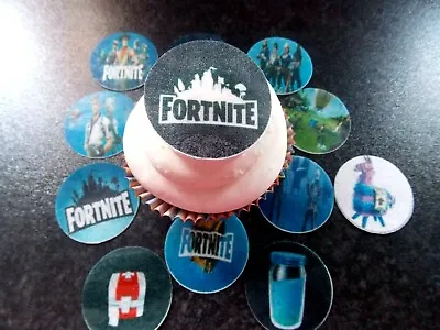 12 PRECUT Edible Fortnite Discs Wafer Paper Cake/cupcake Toppers • £2.85