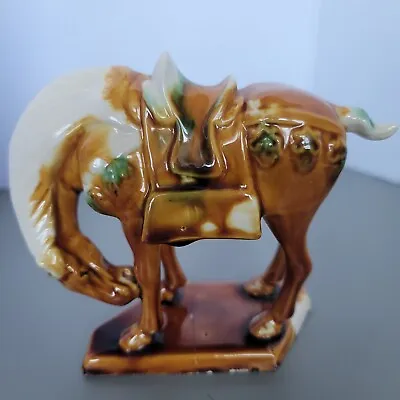 Vintage Tang Style Chinese Majolica Classic 4” Ceramic Horse Figurine-Marked • $7.99