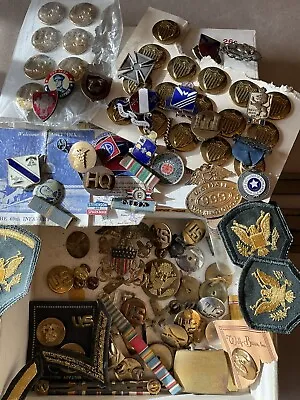 Lot Of Military/ Political Insignia Badges Patches Memorabilia Junk Drawer WW 2 • $265