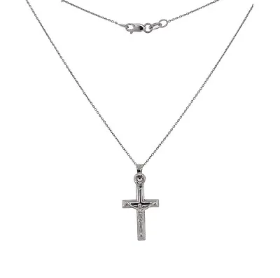 14k Gold White Gold Crucifix With 18  White Diamond Cut Rolo Chain Necklace • $153.59